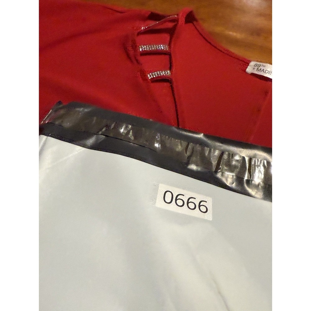89th Madison Red V Neck Long Sleeve Embellished Neckline Tunic Top Plus Size 2X - Picture 9 of 9